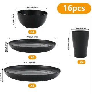 Set Piatti Stoviglie Bicchieri 16 PEZZI Ciotole