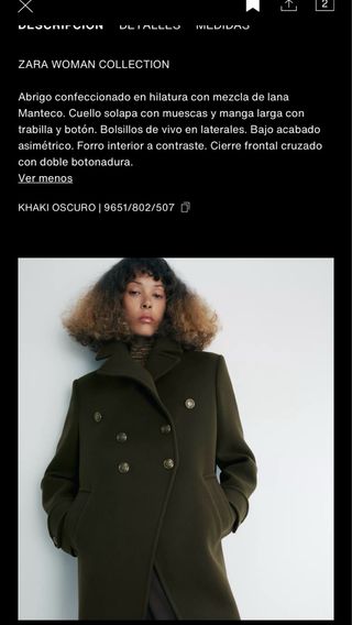 Abrigo Lana Manteco Zara Verde caqui talla L