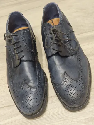 Scarpe eleganti uomo pelle blu brogue 45