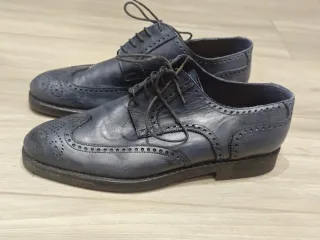 Scarpe eleganti uomo pelle blu brogue 45