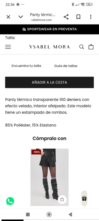 Panty térmico YSABEL MORA efecto rombos