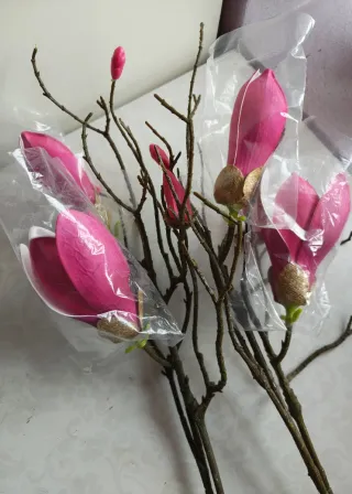 Magnolias artificiales rosas (2 ramas)