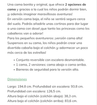 Cama media altura reversible