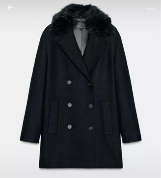 Abrigo lana Zara Negro Talla M con cuello pelo