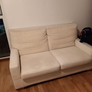 Coppia Divani Tessuto Beige 3+2 Posti