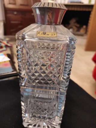 Antica bottiglia per liquori in cristallo e argento sterling