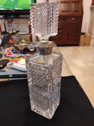 Antica bottiglia per liquori in cristallo e argento sterling