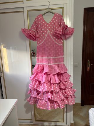 Vestido de flamenca rosa lunares talla 9-xs
