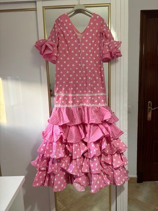 Vestido de flamenca rosa lunares talla 9-xs