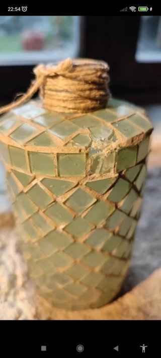 Jarrón de cristal verde mosaico
