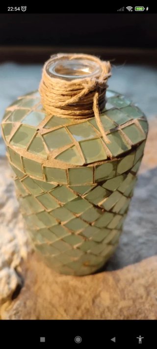 Jarrón de cristal verde mosaico