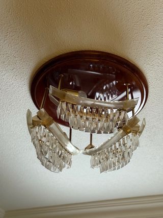 Lámpara Techo Vintage Años 70 Cristal Madera