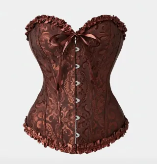 Corsé marrón con cordones y volantes