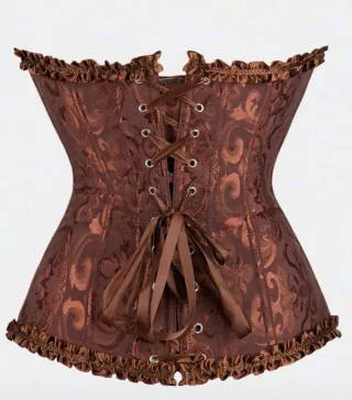 Corsé marrón con cordones y volantes