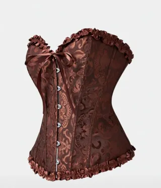 Corsé marrón con cordones y volantes