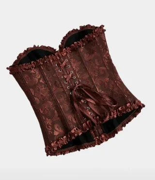 Corsé marrón con cordones y volantes