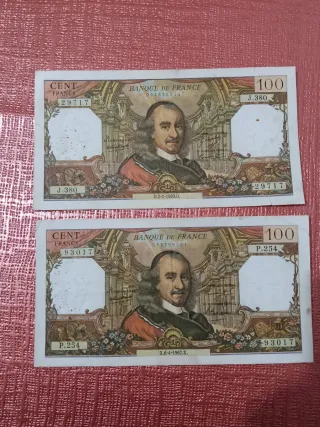 Lote 2 Billetes 100 Francos Francia