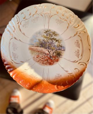 Plato porcelana Limoges s. XIX firmado y numerado