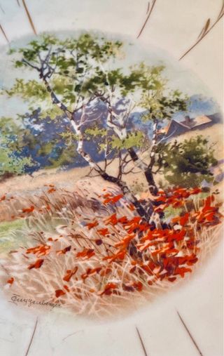 Plato porcelana Limoges s. XIX firmado y numerado