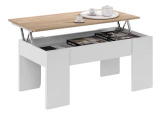 Mesa elevable roble y blanco 100x50cm