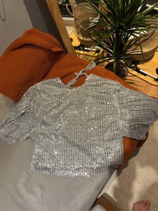 Top Zara lentejuelas plateadas