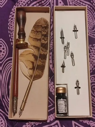 Set de escritura con plumas de madera Bortoletti