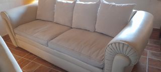 Sofá 2 y 3 plazas cuero sintético crema