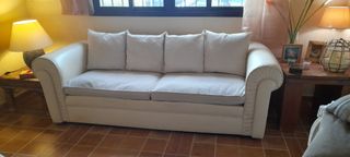 Sofá 2 y 3 plazas cuero sintético crema