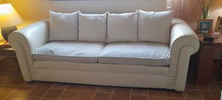 Sofá 2 y 3 plazas cuero sintético crema