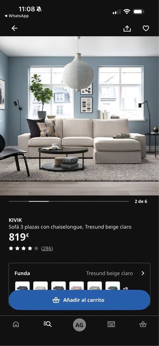 Sofá Ikea KIVIK 3 plazas + chaiselongue