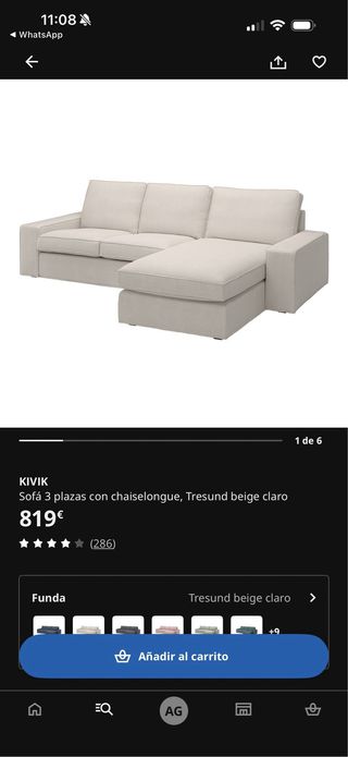 Sofá Ikea KIVIK 3 plazas + chaiselongue