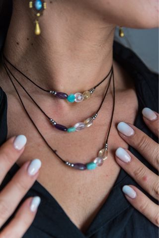 Macramé Collar minerales naturales y acero