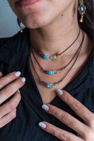 Macramé Collar minerales naturales y acero