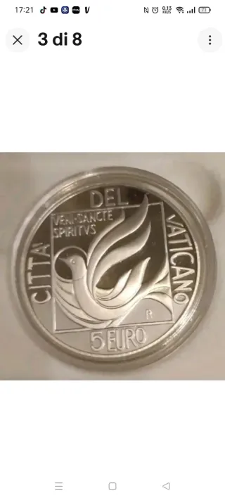 Moneta Vaticano 5€ 2005 Sede Vacante MMV Arg.925%