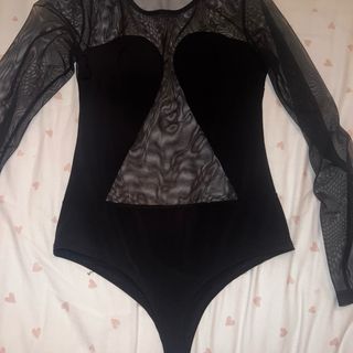 Body de malla negro manga larga