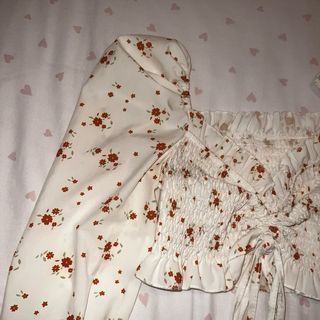 Blusa Crop Top Floral Manga Larga