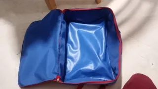 Maleta de tela Minnie Mouse azul y roja