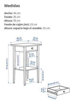 Mesita de noche Ikea Hemnes negra