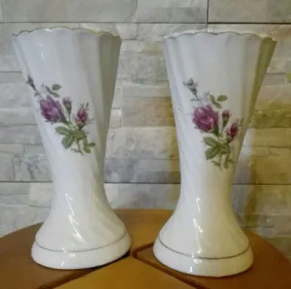 Splendido paio di vasi antichi in porcellana con design di rose