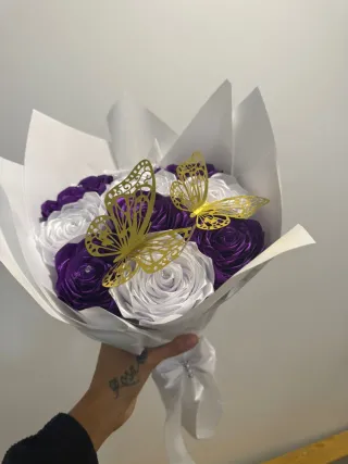 Ramo de flores de satén rosa y blanco o cualquier