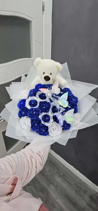 Ramo de flores de satén rosa y blanco o cualquier