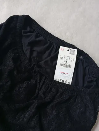 Pantalón Zara Balloon Encaje Negro Talla M