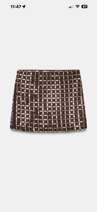 Falda Zara Cuadrada Marrón y Plateada