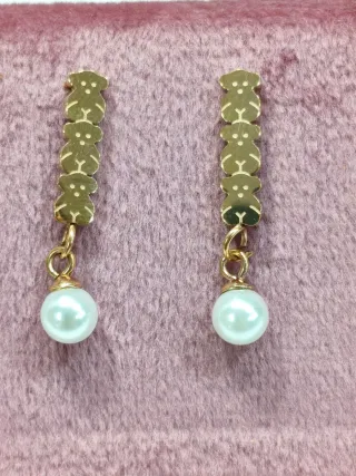 Pendientes osito y perla cobre