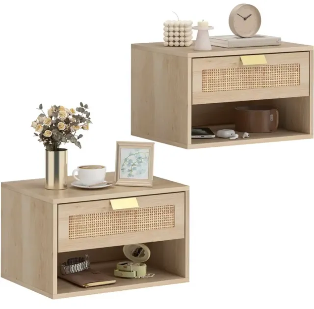 Lote 2 Mesitas Noche Madera Ratán