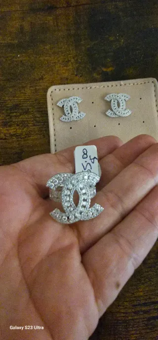Conjunto Anillo y Pendientes Chanel Plata 925