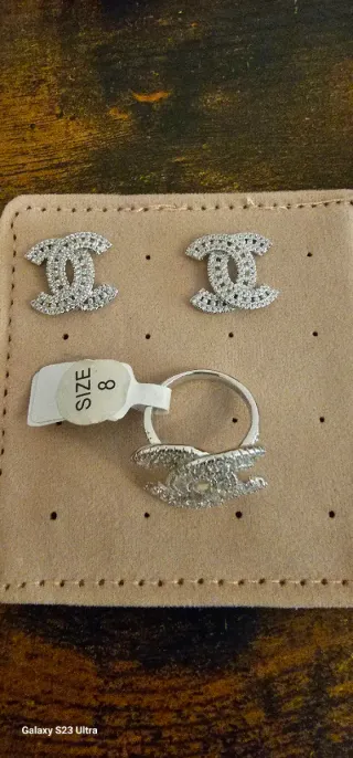Conjunto Anillo y Pendientes Chanel Plata 925