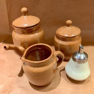 Juego café ceramica y azucarero cristal