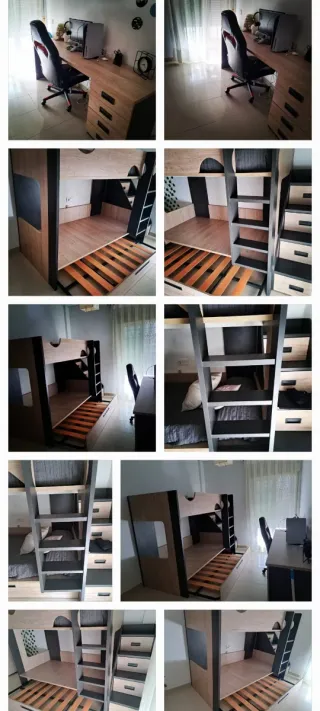 Litera madera + escritorio (madera maciza)