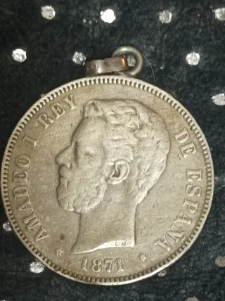 Moneda 5 Pesetas 1871 Amadeo I Plata 900